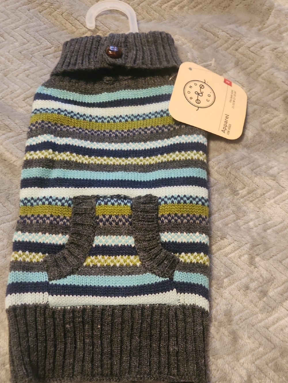Bond & Co Blue, Teal and Olive Striped Dog Sweater